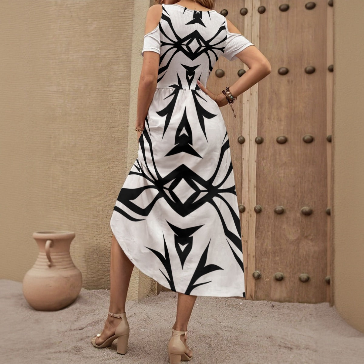 Pure Vessel Scoop Neck Off-shoulder Dress