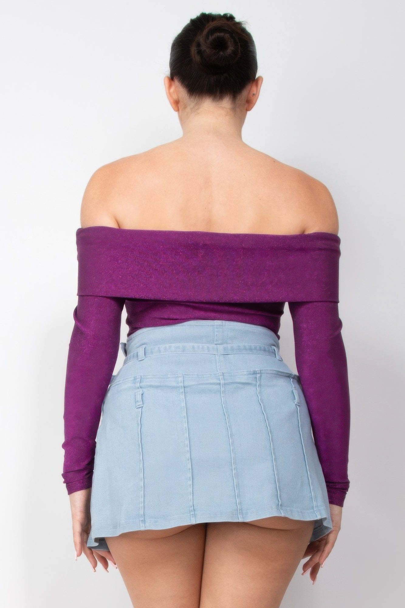 Off-shoulder Glittery Long Sleeve Bodysuit - Donny's Angel