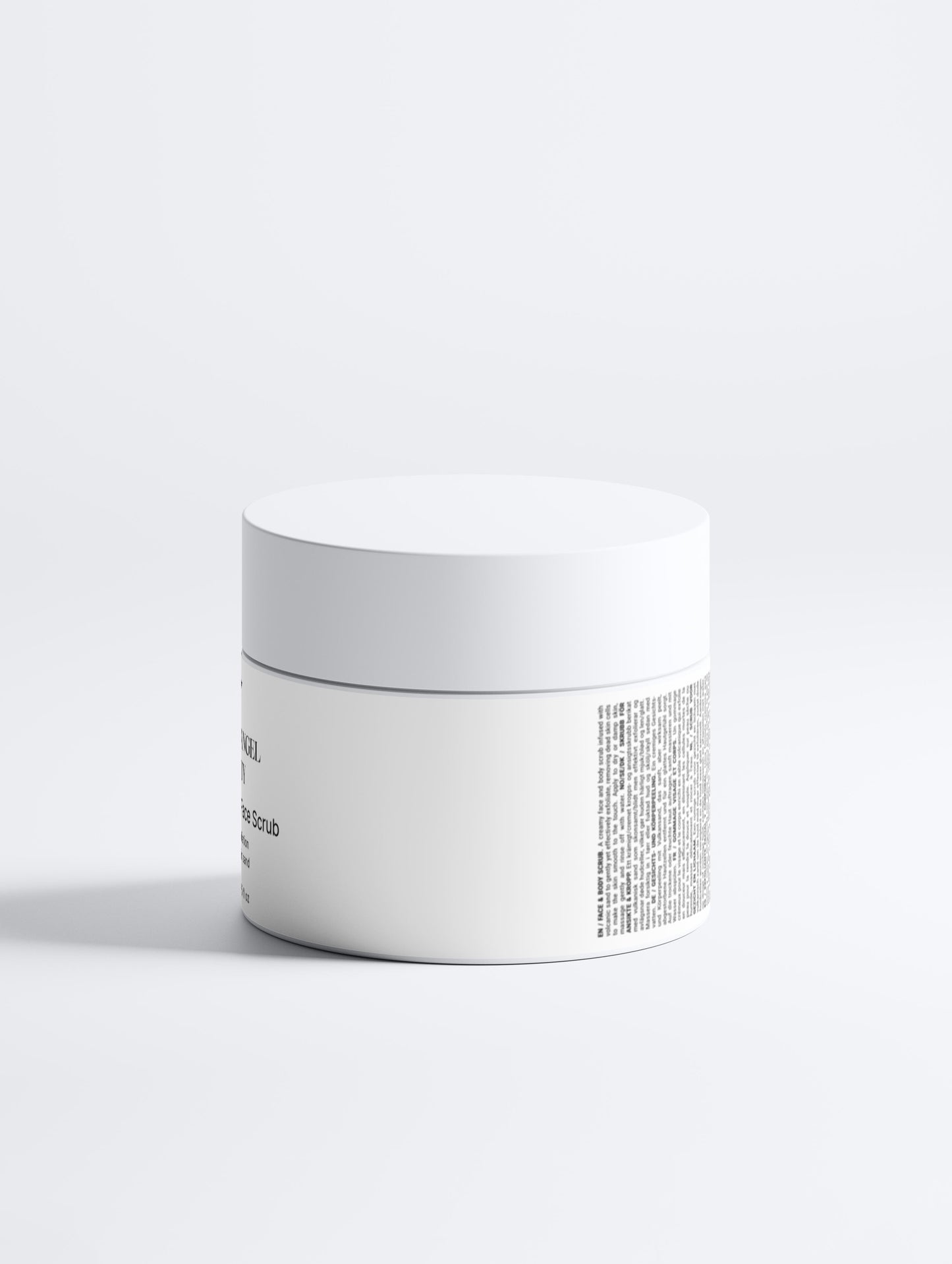 White jar with a textured label on a white background