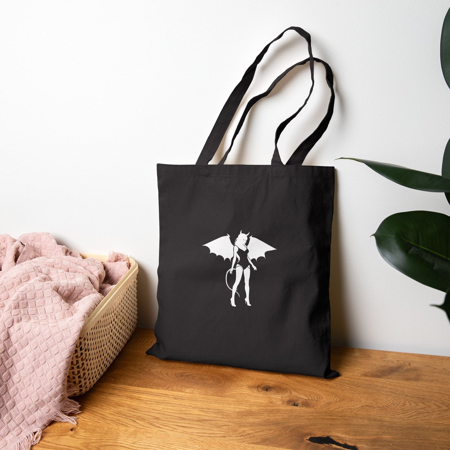 Devilish Cotton Canvas Tote Bag, Eco-Friendly Shopping Bag, Gothic Tote, Halloween Accessory, Gift for Her, Artist Tote