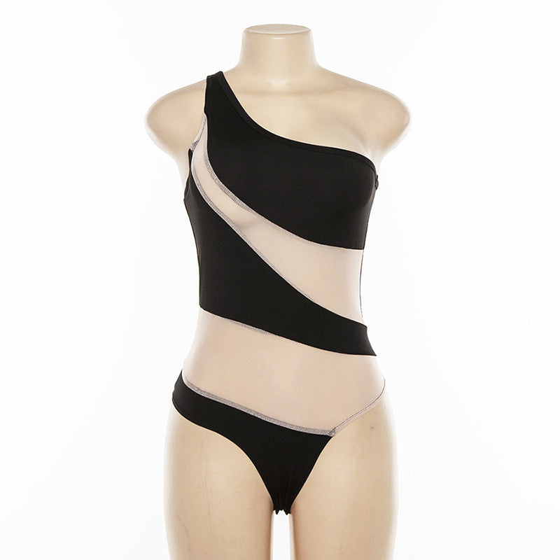 Alluring Asymmetrical mesh Panel swimsuit - Donny's Angel