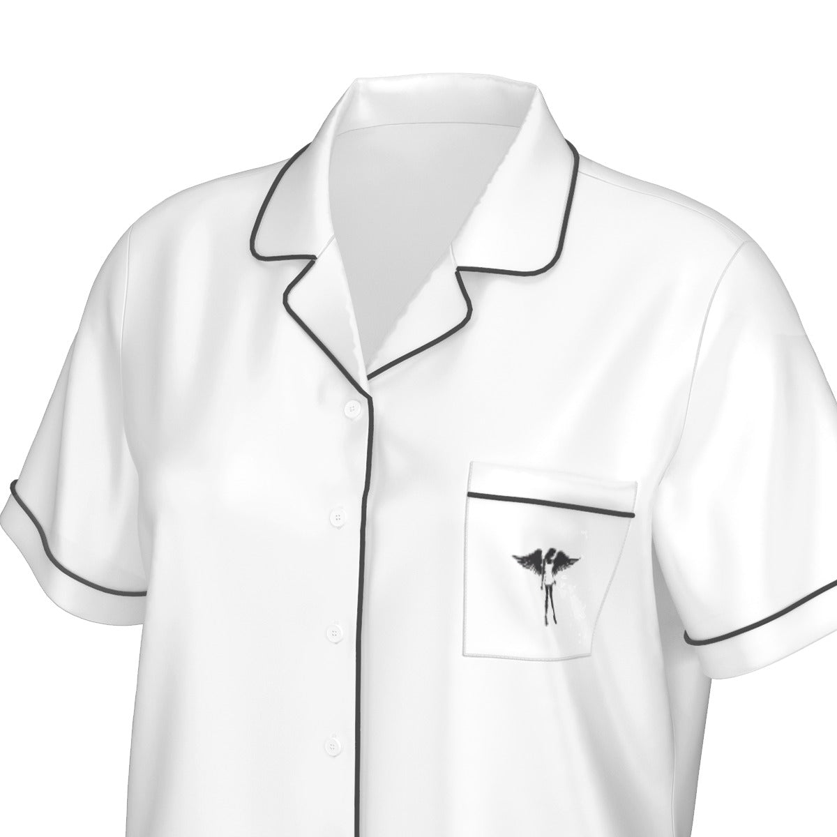 White shirt with black trim and a Donny's Angel logo on a white background