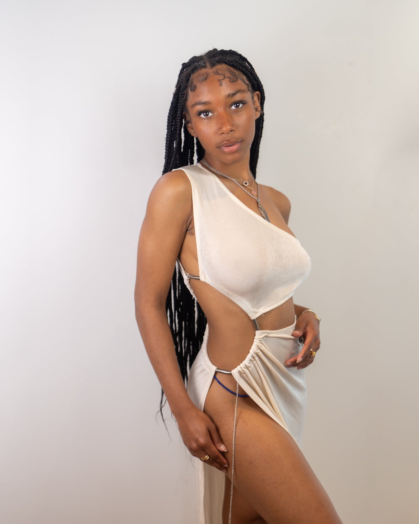 Goddess One Shoulder Diagonal Cutout Gown - Donny's Angel