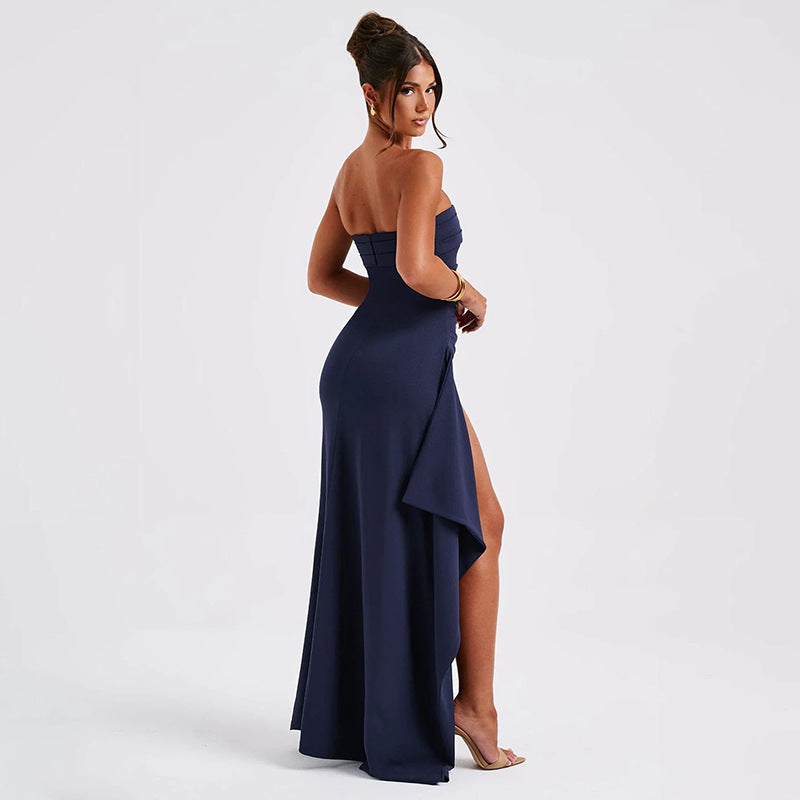 Unveiled Strapless High Slit Pleated Asymmetrical Dress - Donny's Angel