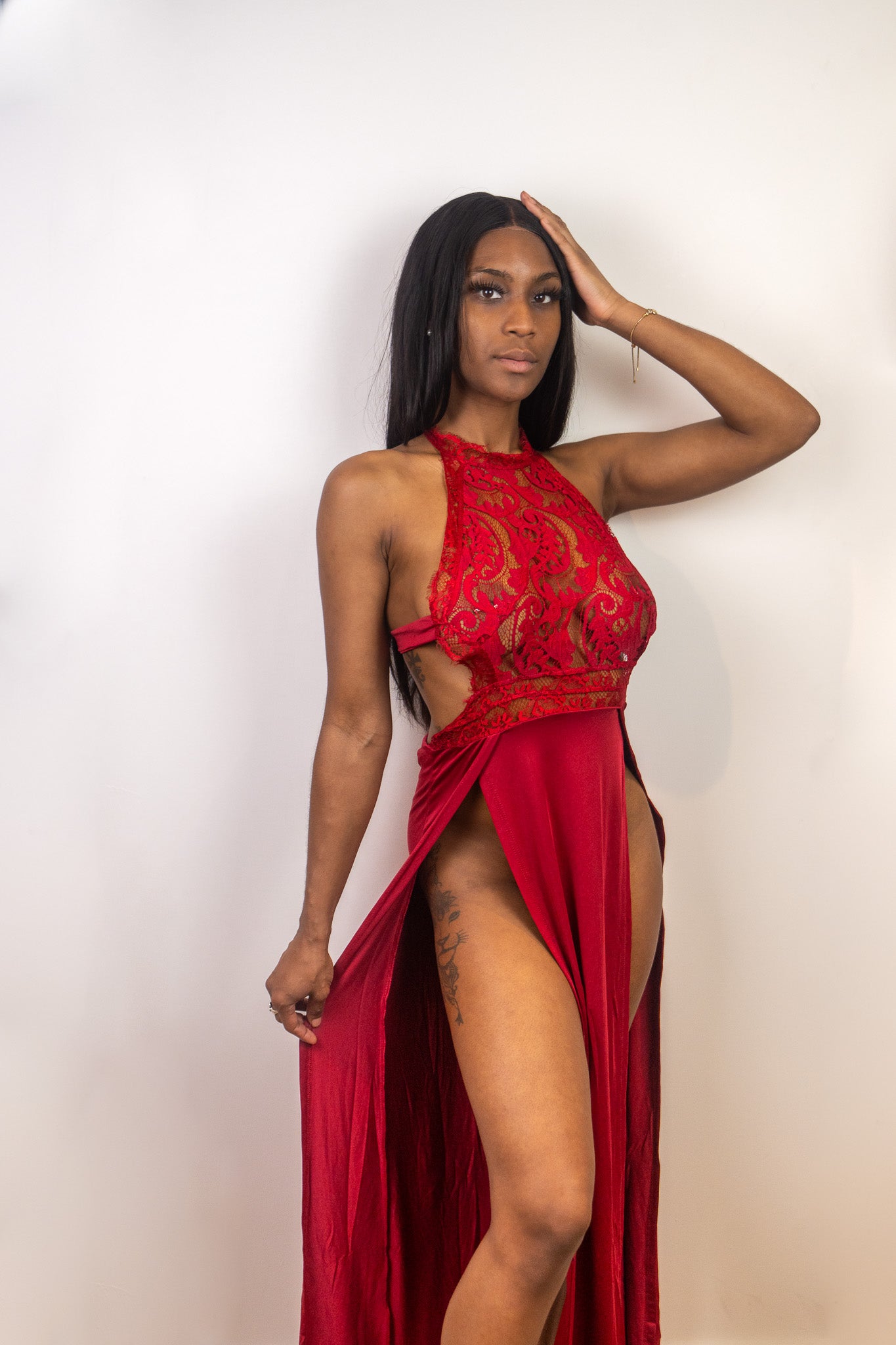 Celestial Lace Double High Slit Evening Dress - Donny's Angel