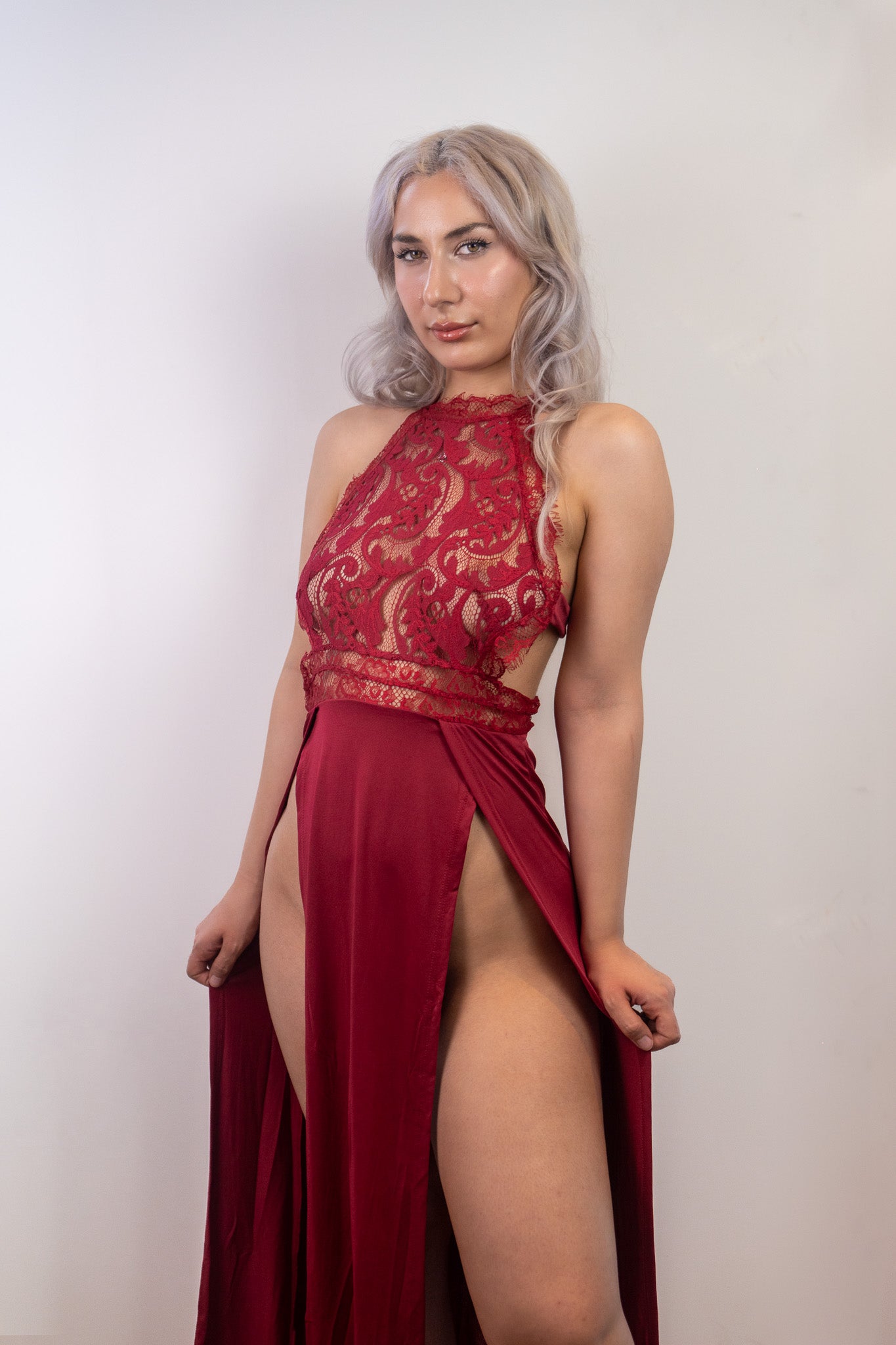 Celestial Lace Double High Slit Evening Dress - Donny's Angel