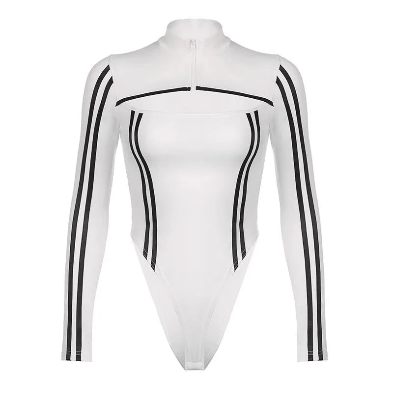 Race Style Unique Zip Striped Bodysuit - Donny's Angel