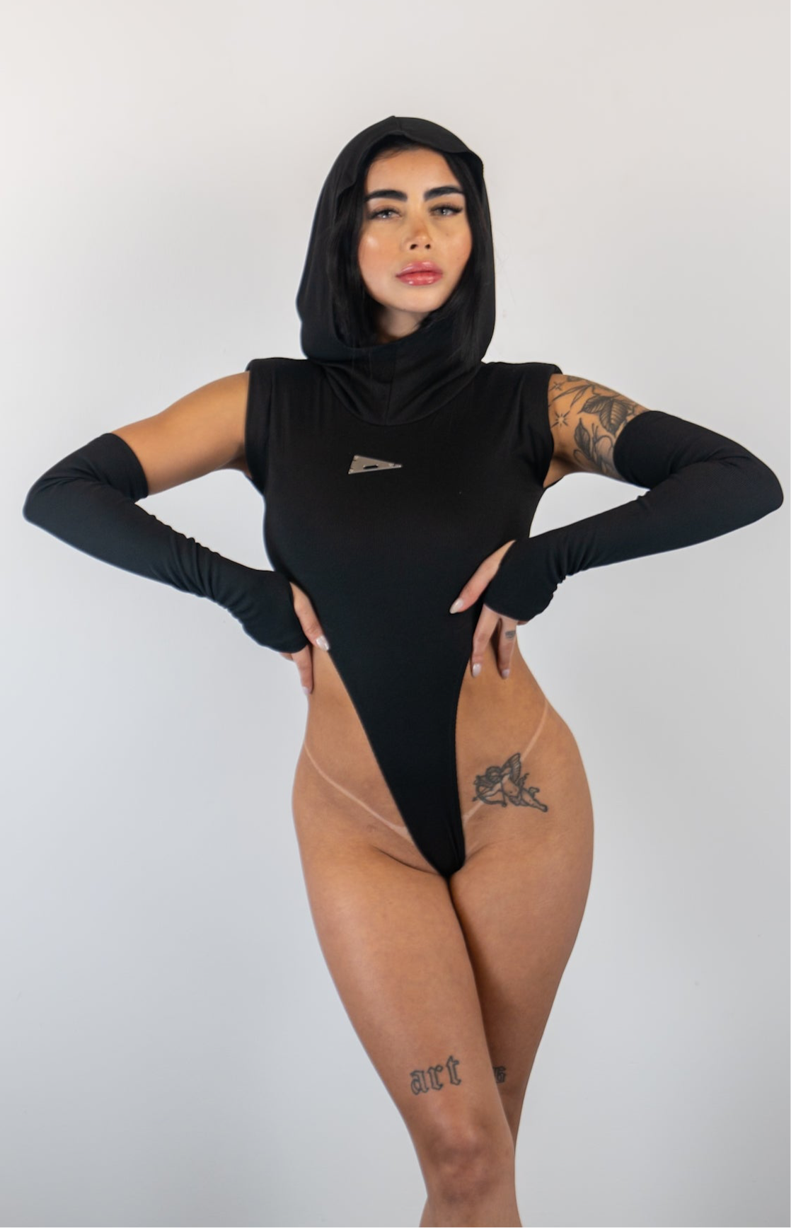 Hooded High Cut V Shape Bodysuit Combo - Donny's Angel