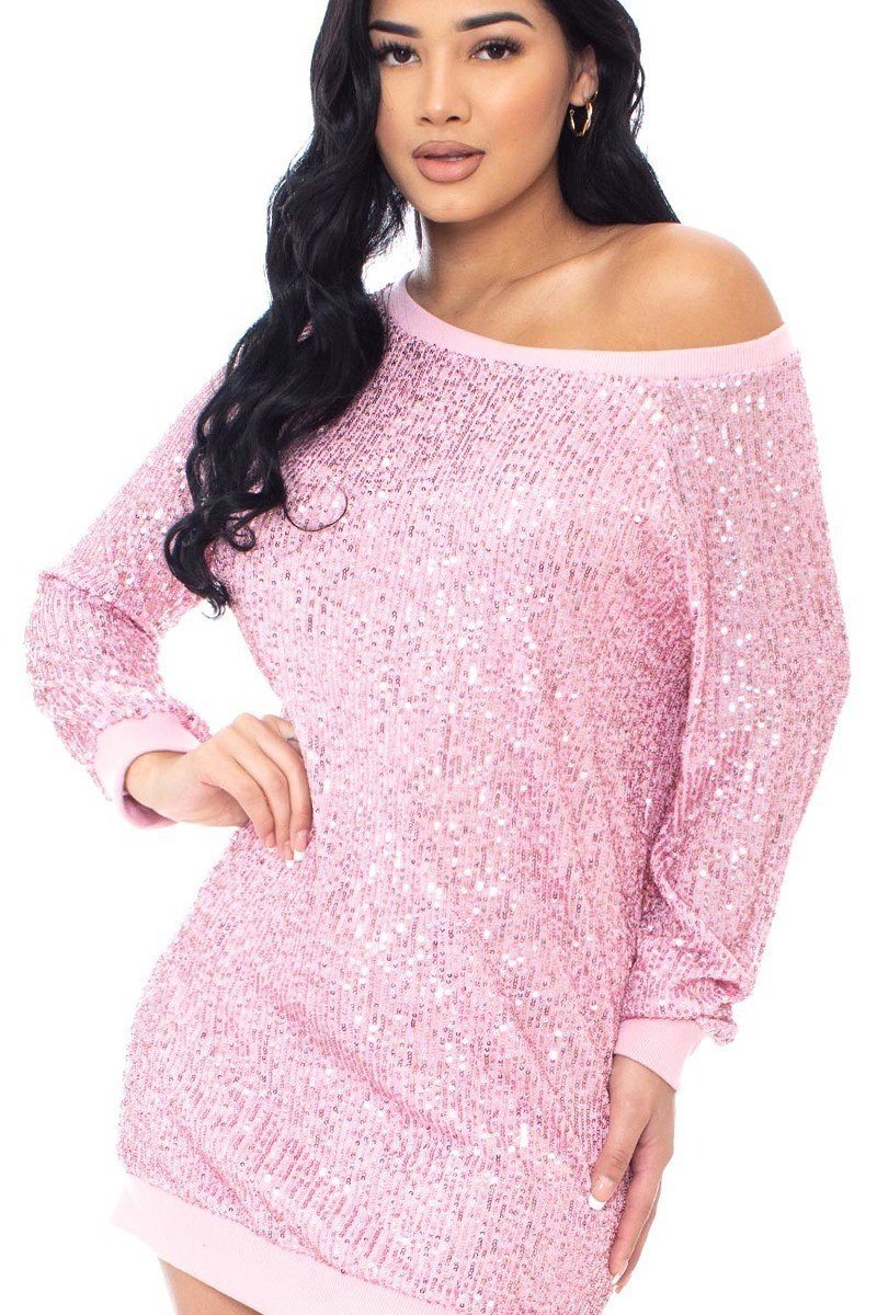 Sequin Wide Neck Boxy Mini Dress - Donny's Angel