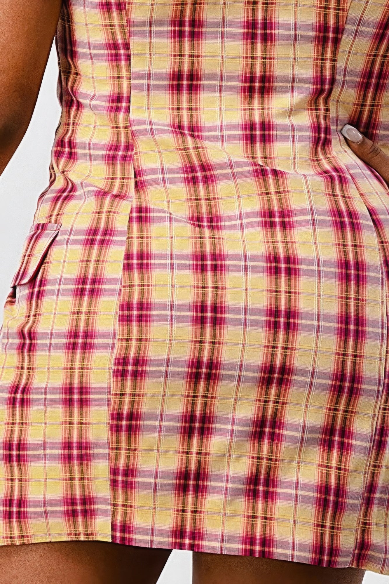 Wide Collared Double Breasted Plaid Blazer Mini Dress - Donny's Angel