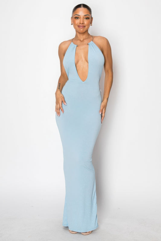 Subtle Sparkle Halter Neck Ring long Dress - Donny's Angel