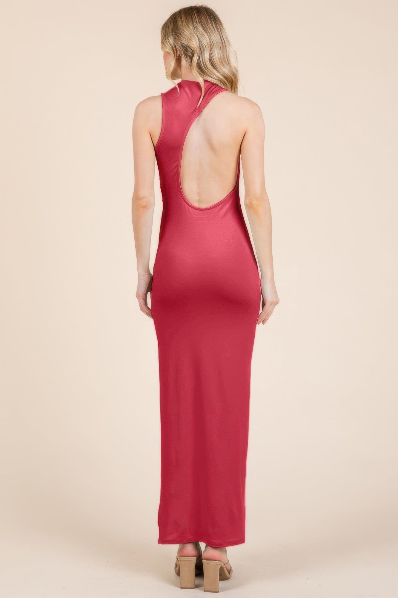 Back Cut Out Side Shirring Side Slit Maxi Dress - Donny's Angel