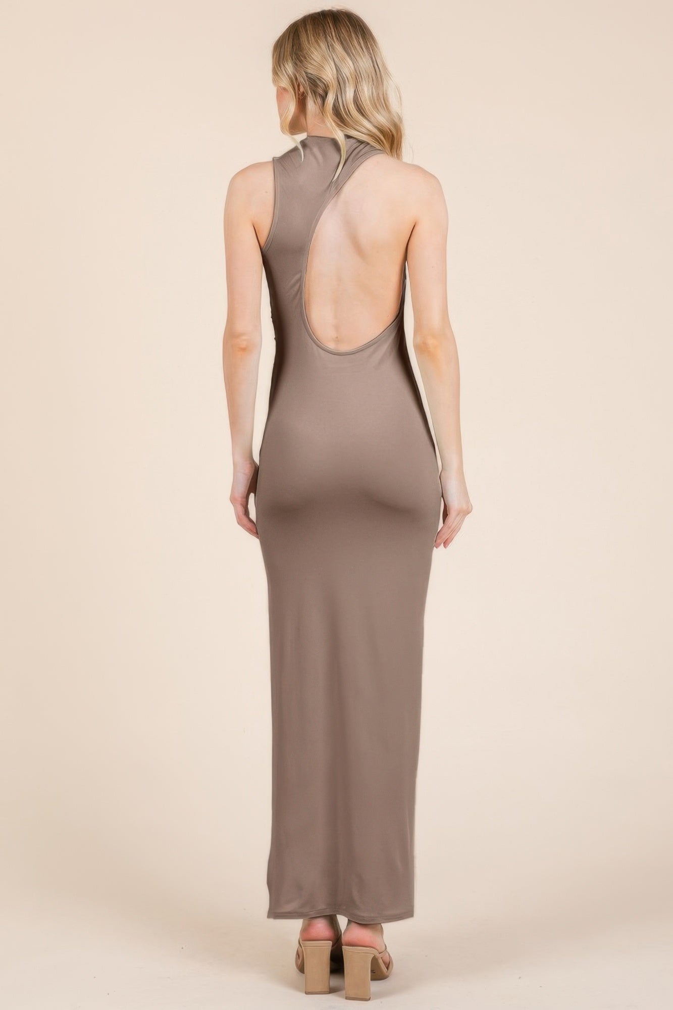 Back Cut Out Side Shirring Side Slit Maxi Dress - Donny's Angel