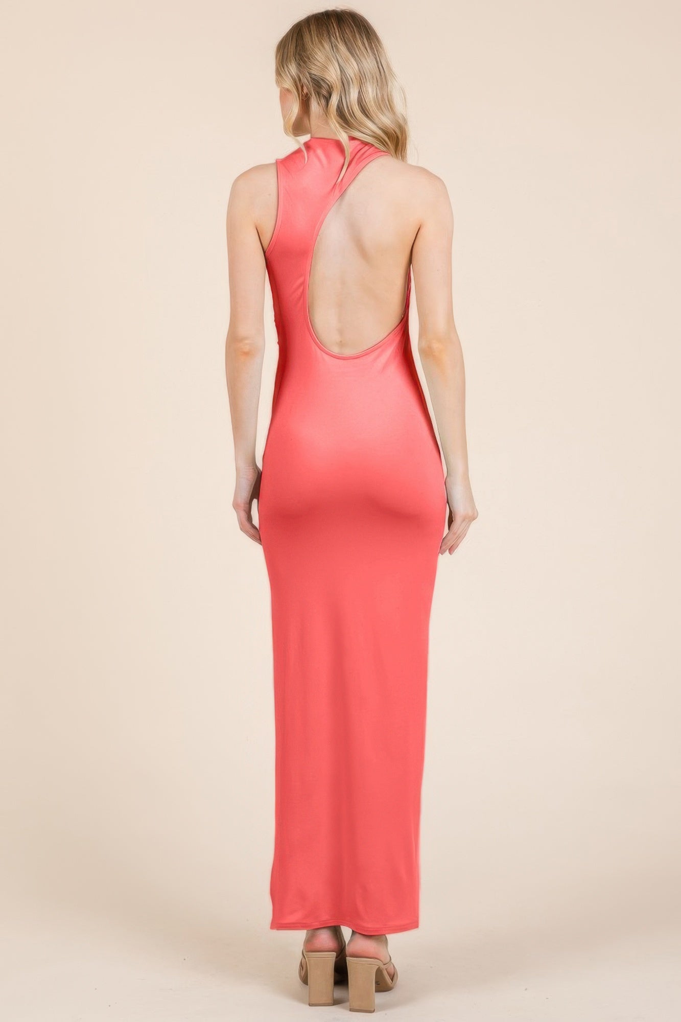 Back Cut Out Side Shirring Side Slit Maxi Dress - Donny's Angel