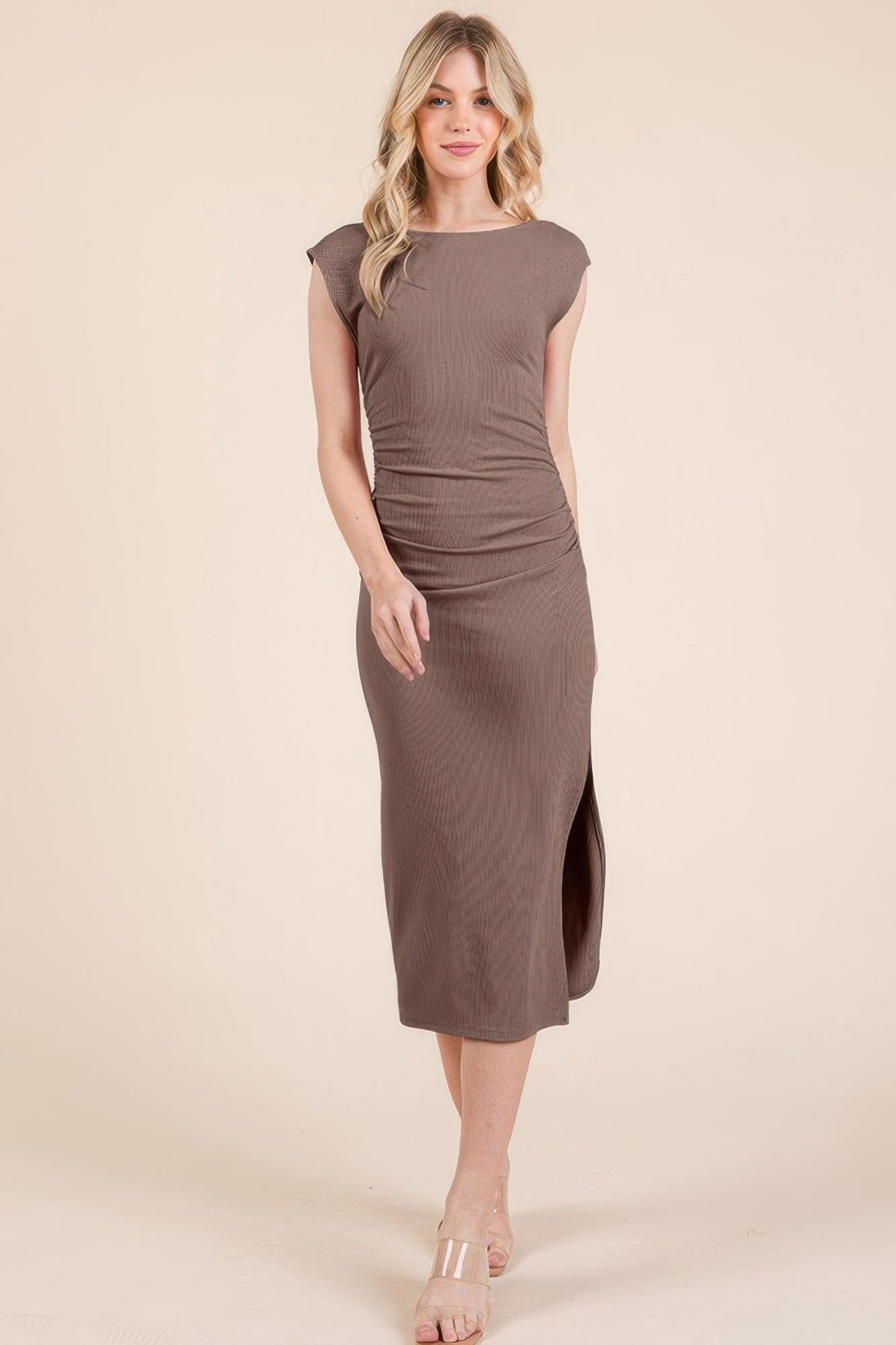 Cap Sleeve Boatneck Open Back Midi Dress - Donny's Angel