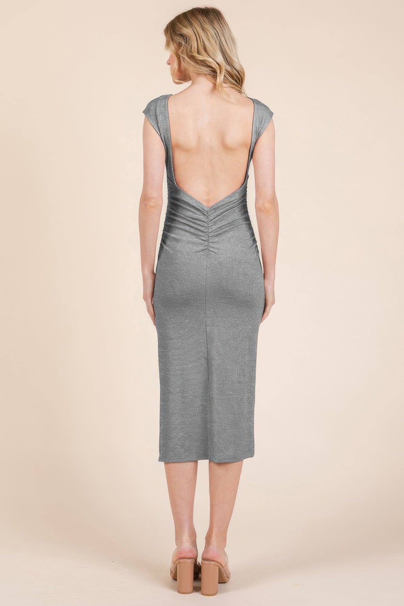 Cap Sleeve Boatneck Open Back Midi Dress - Donny's Angel