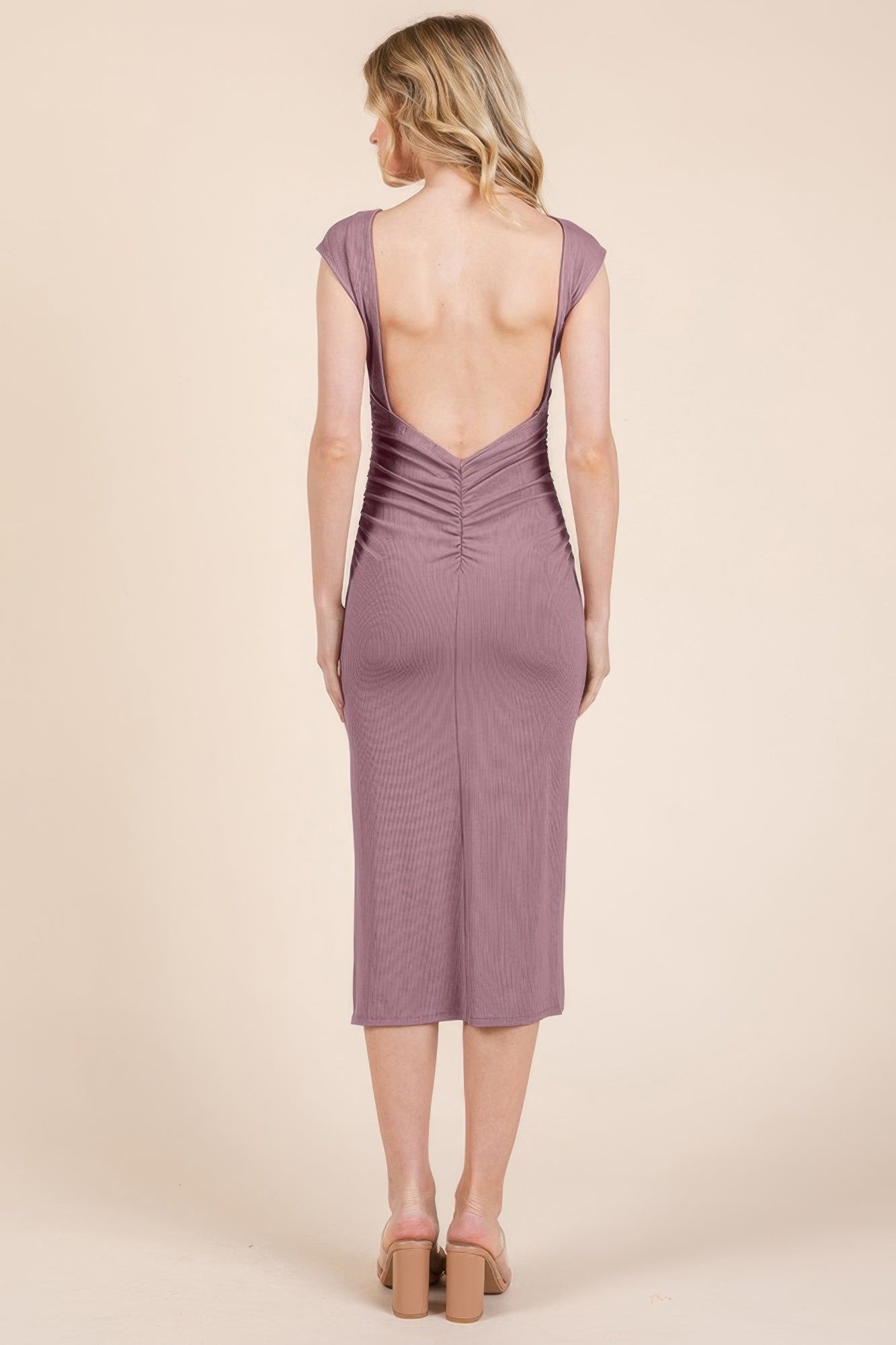 Cap Sleeve Boatneck Open Back Midi Dress - Donny's Angel