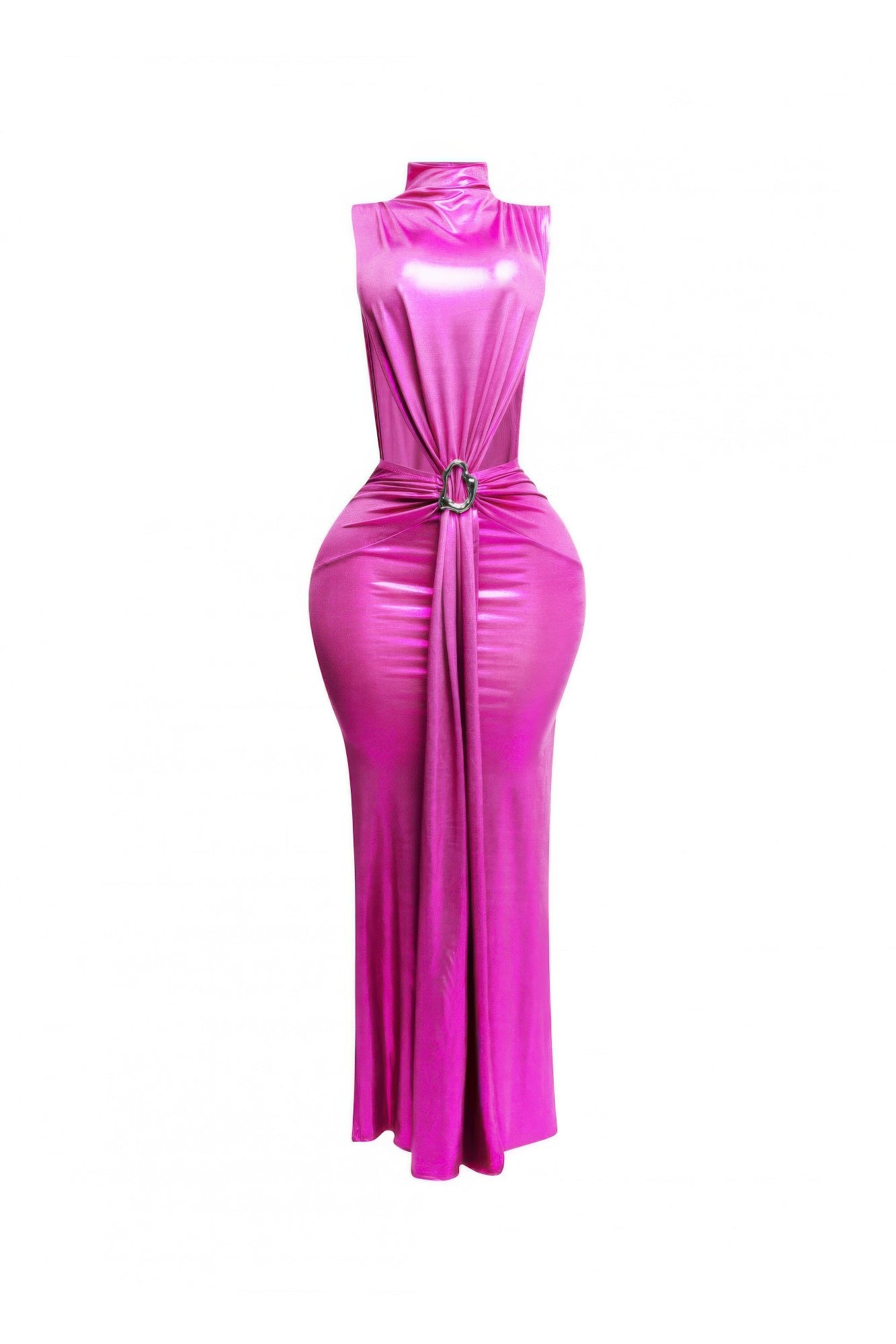 Glam High-Neck Side Cut Out Belted Dress - Donny's Angel