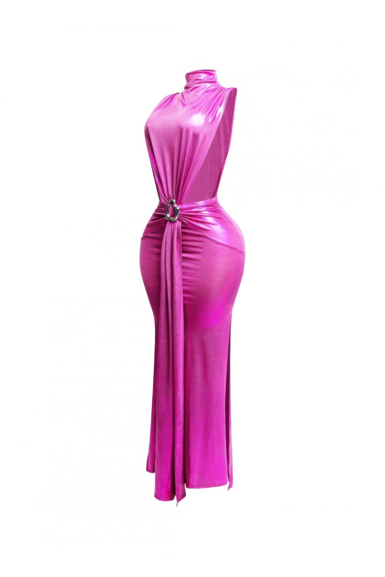 Glam High-Neck Side Cut Out Belted Dress - Donny's Angel