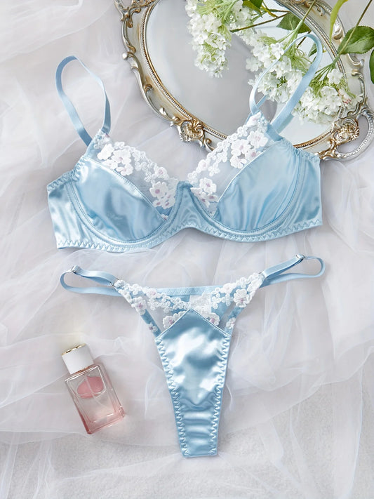 Ethereal Flower Embroidered Silk Lace Lingerie Set - Donny's Angel