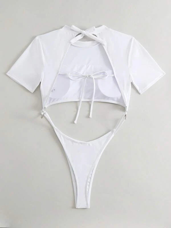 One-Piece Cut Out Combo Shirt Bikini