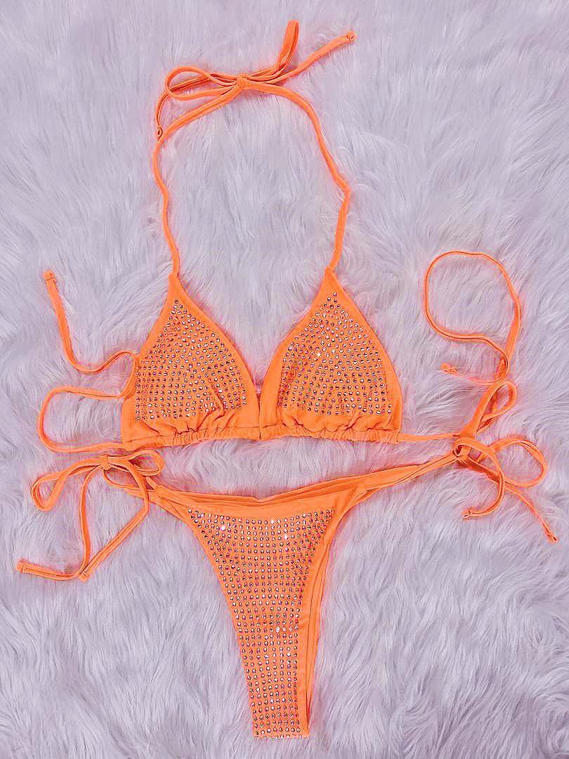 Rhinestone Embellished 2 Piece Wrap bikini