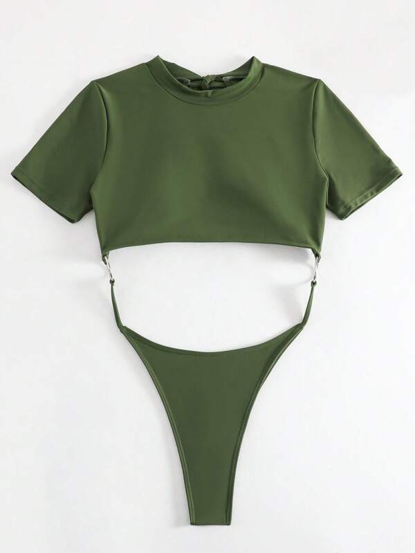 One-Piece Cut Out Combo Shirt Bikini