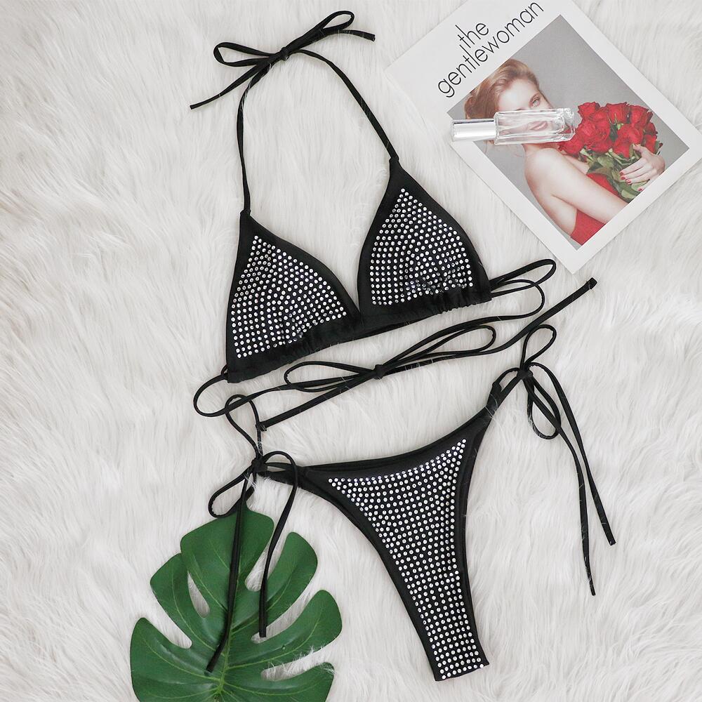 Rhinestone Embellished 2 Piece Wrap bikini