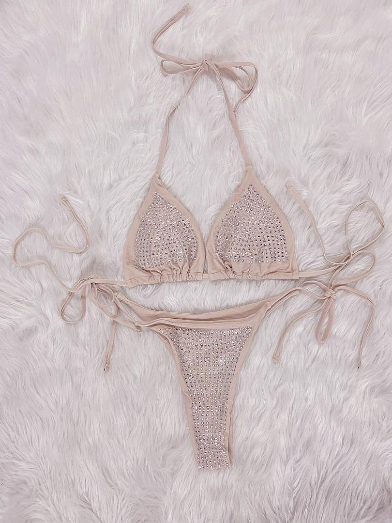 Rhinestone Embellished 2 Piece Wrap bikini