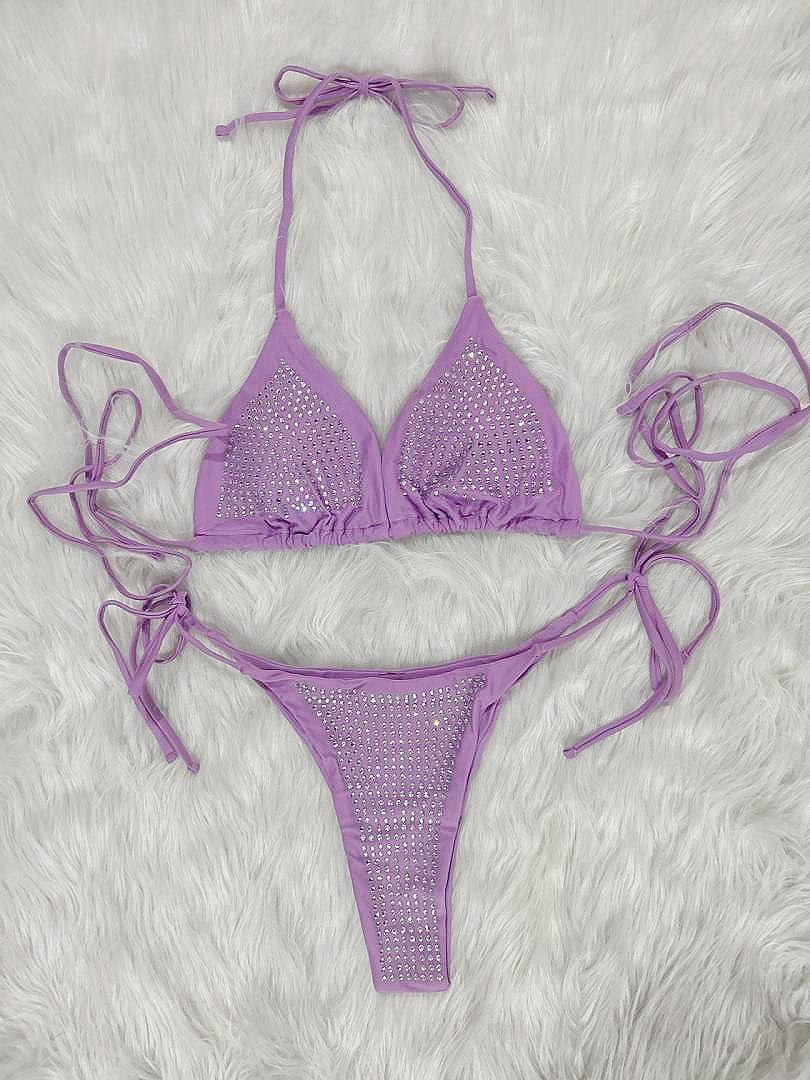 Rhinestone Embellished 2 Piece Wrap bikini