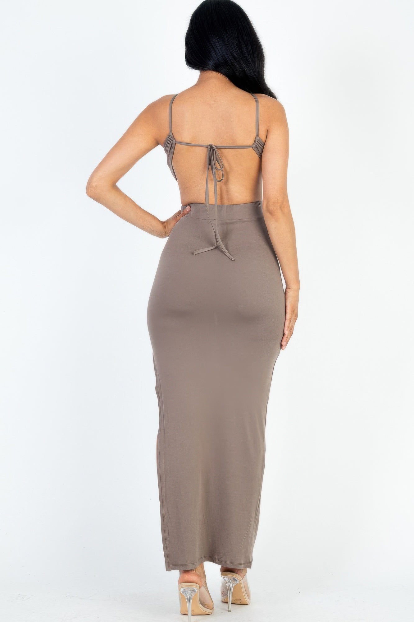 Tie Backless Split Thigh Maxi Dress - Donny's Angel