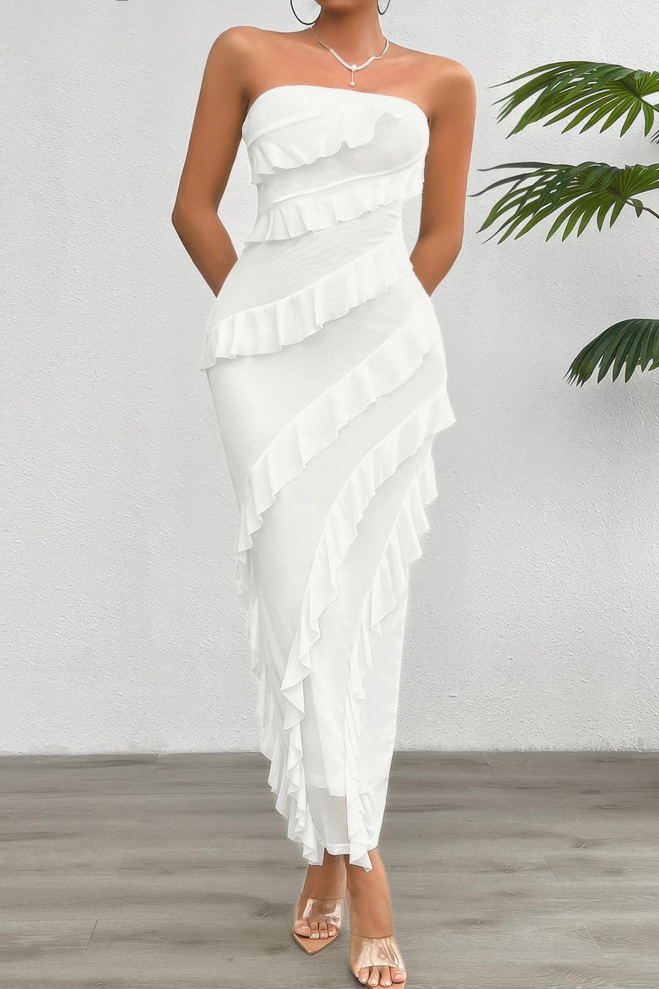 Solid Off Shoulder Ruffle Sleeveless Maxi Dress - Donny's Angel