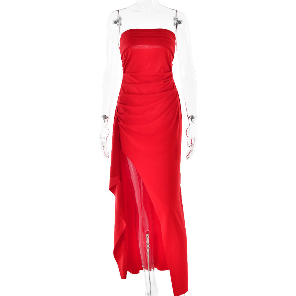 Unveiled Strapless High Slit Pleated Asymmetrical Dress - Donny's Angel